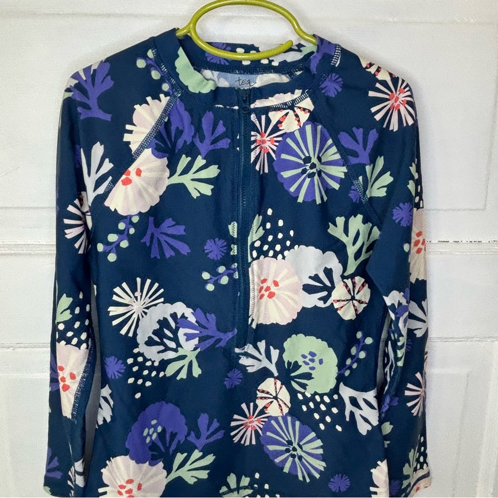 Tea Collection Navy Floral Rashguard with Purple, White, Green